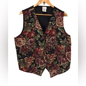 VTG Y2K Bobbie Brooks flrl tapestry vest w metal buttns WM L multicolor